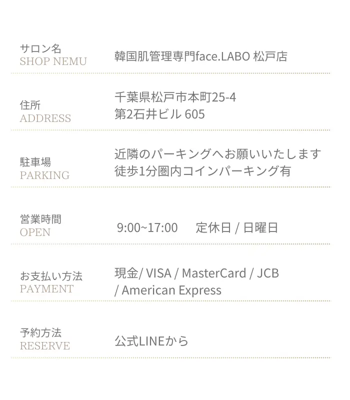 韓国肌管理face.LABO-店舗案内-松戸店